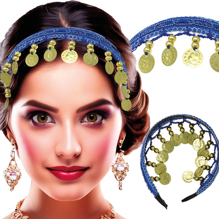 Headband whit gold coins dark blue, adults