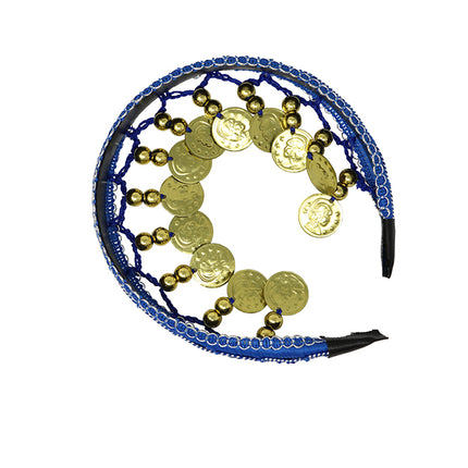 Headband whit gold coins dark blue, adults