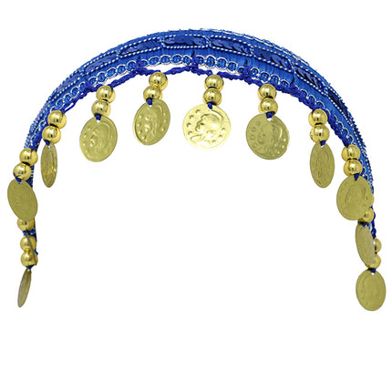 Headband whit gold coins dark blue, adults