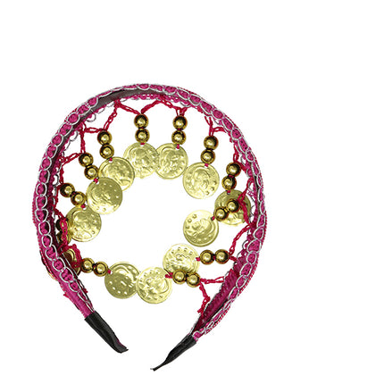 Headband whit gold coins fuchsia, adults