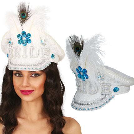 Bride captain hat with jewels feather, adults