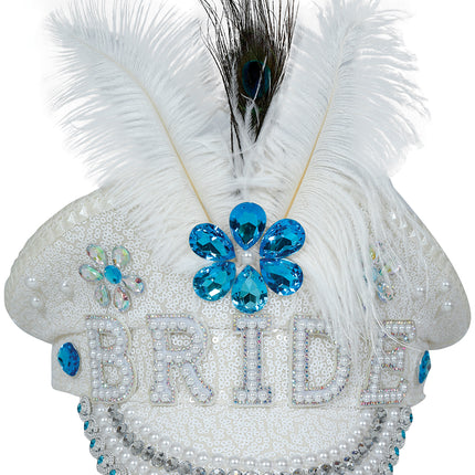 Bride captain hat with jewels feather, adults