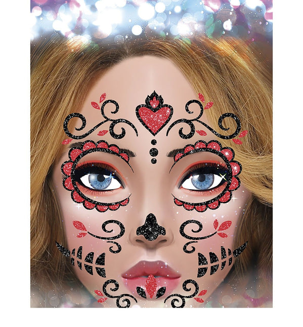 Dia De Los Muertos Gezicht Stickers Glitter 20cm