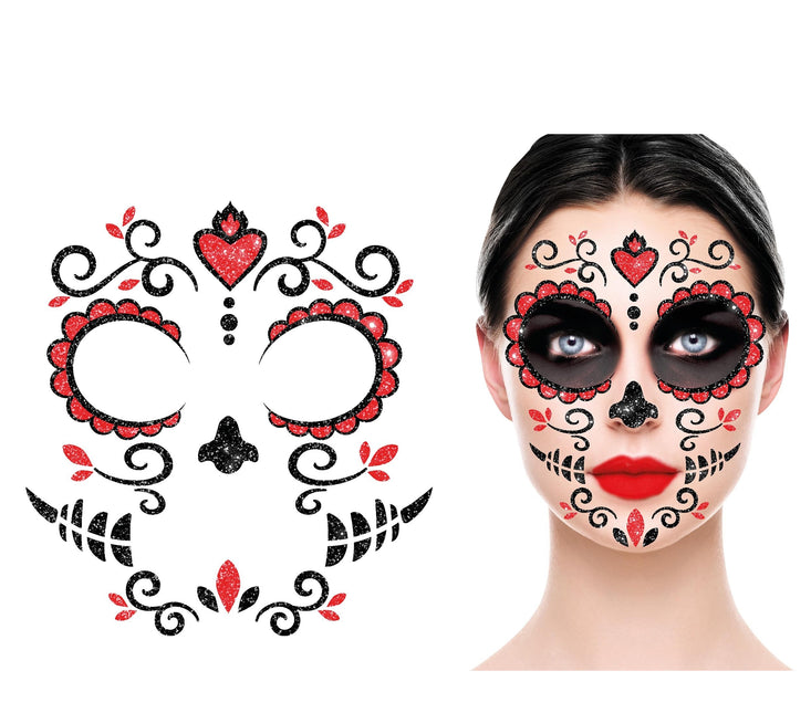 Dia De Los Muertos Gezicht Stickers Glitter 20cm