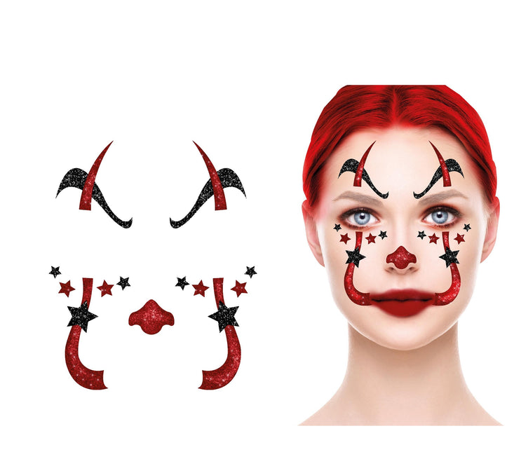 Halloween Gezicht Stickers Clown Glitter 20cm