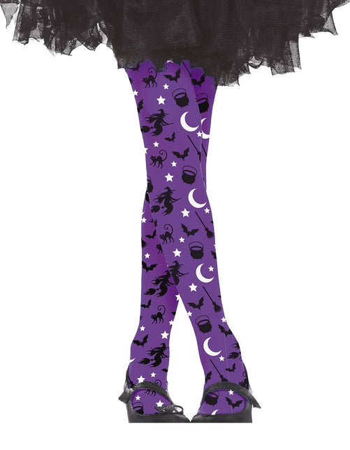 Paarse Halloween Legging Heksen Kind