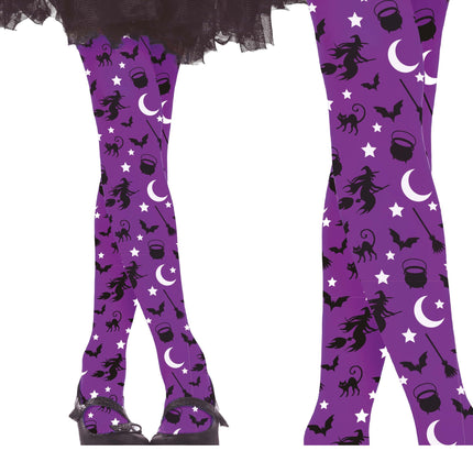 Paarse Halloween Legging Heksen Kind