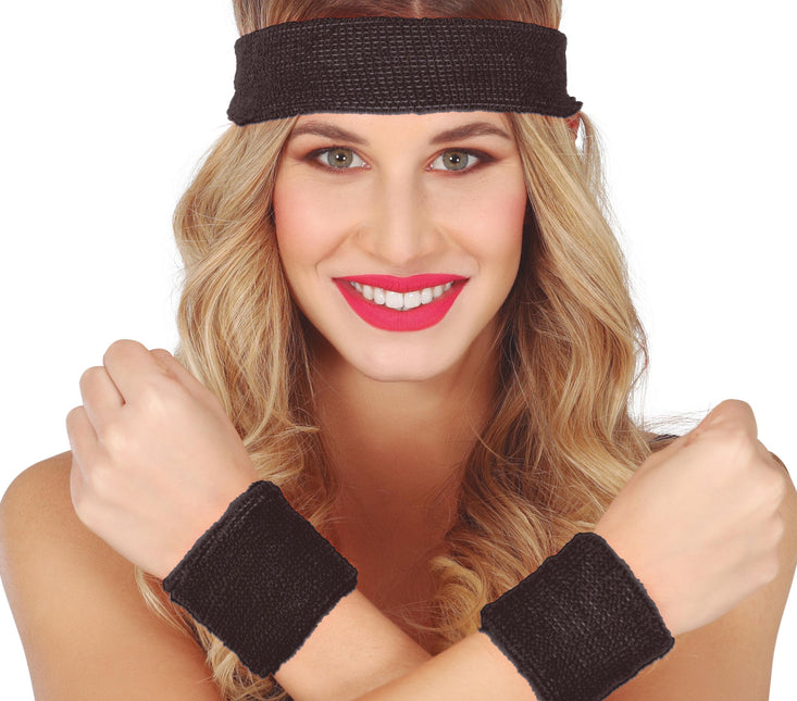 Set 2 wristbands and headband Black