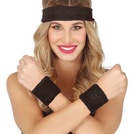 Set 2 wristbands and headband Black