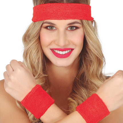 Set 2 wristbands and headband Red