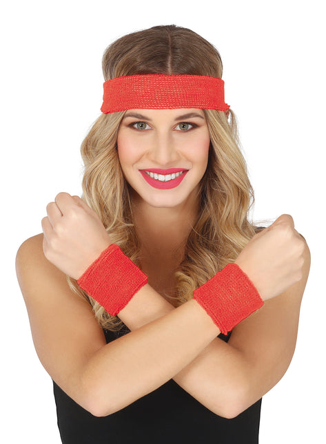 Set 2 wristbands and headband Red