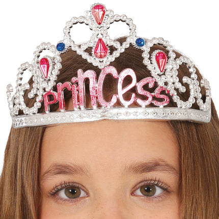 Silver princess tiara with gemstones, children