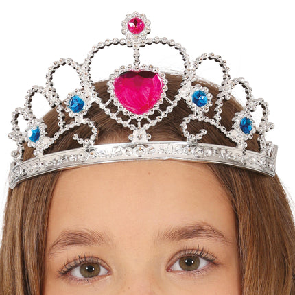 Silver tiara with pink heart, children