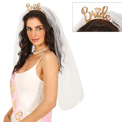 Bridal veil with bride tiara plastic, adult