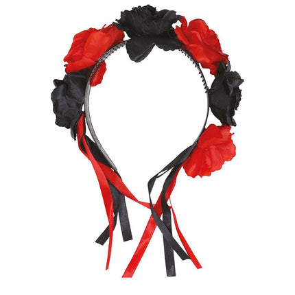 Halloween Haarband Bloemen Rood Zwart