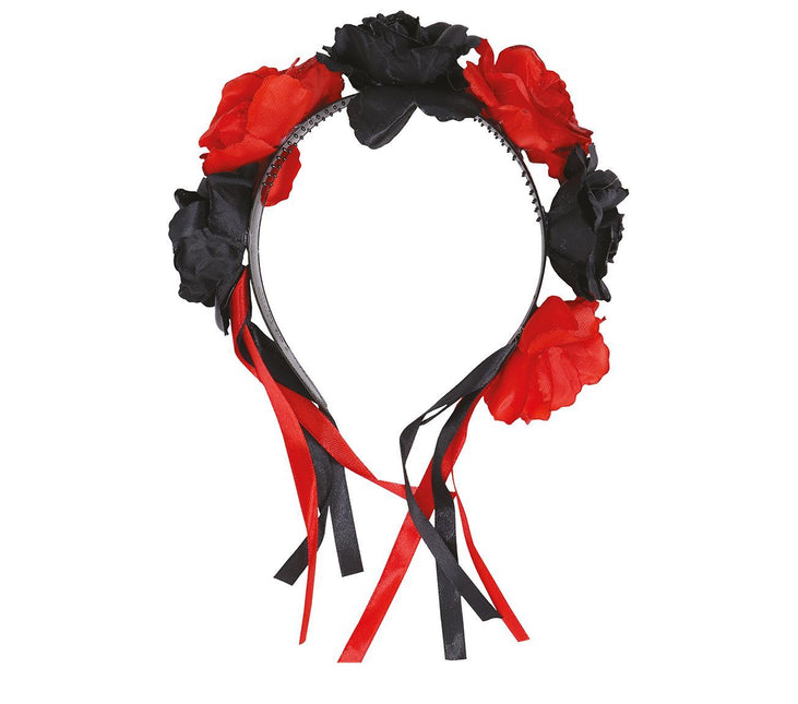 Halloween Haarband Bloemen Rood Zwart