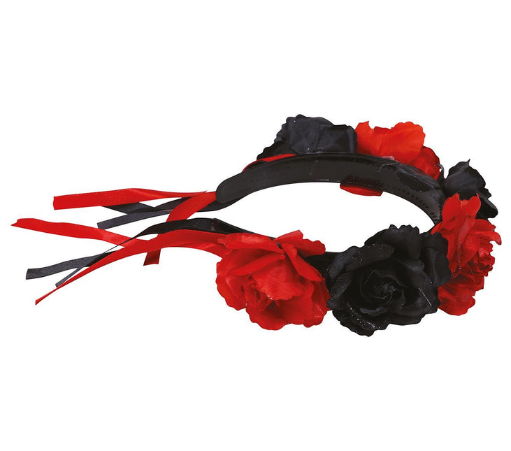 Halloween Haarband Bloemen Rood Zwart