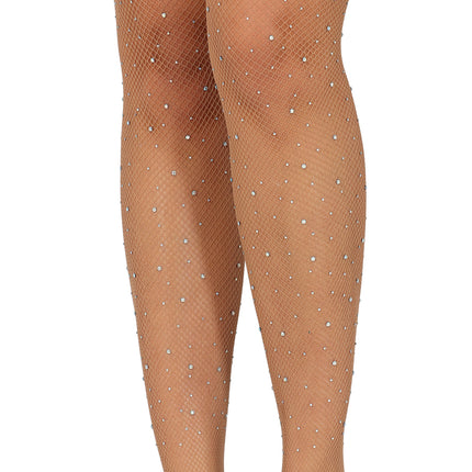 Tights small mesh with rhinestones Beige