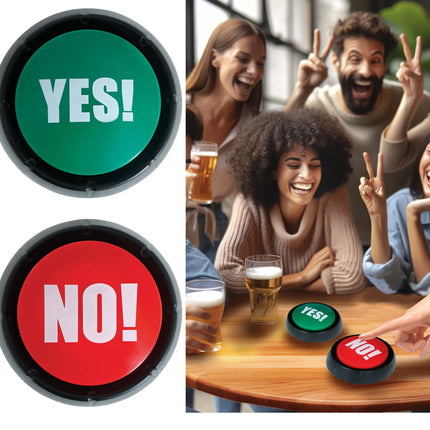 2 buzzer buttons, “yes!” and “no!”, 9 cm