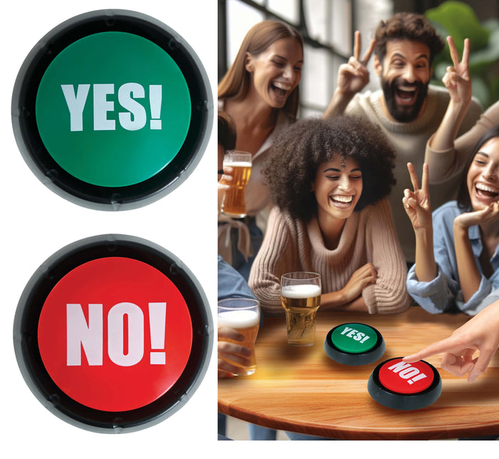 2 buzzer buttons, “yes!” and “no!”, 9 cm