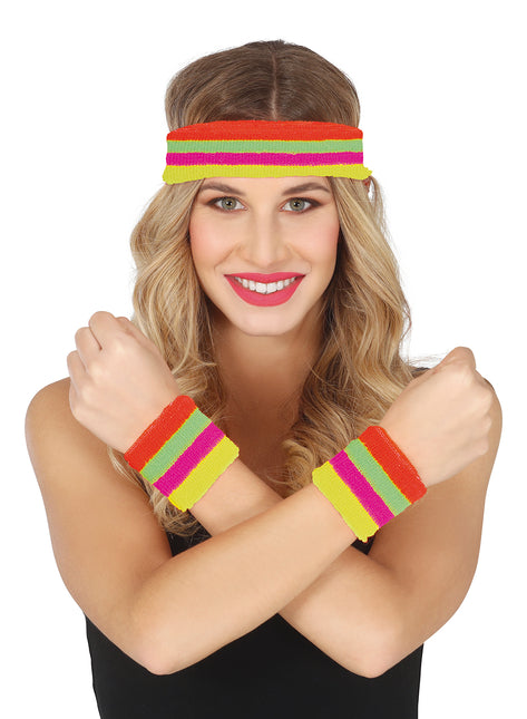 Set 2 wristbands and headband, multicolor