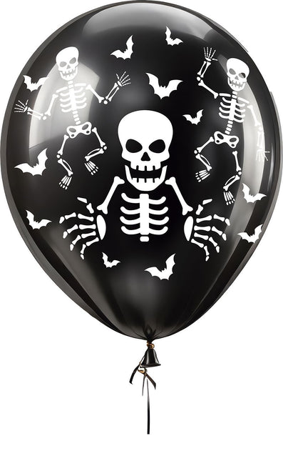 Halloween Ballonnen Zwart Skelet 30cm 16st