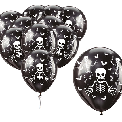 Halloween Ballonnen Zwart Skelet 30cm 16st