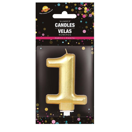 Gouden Kaars 1 Jaar Metallic 8cm