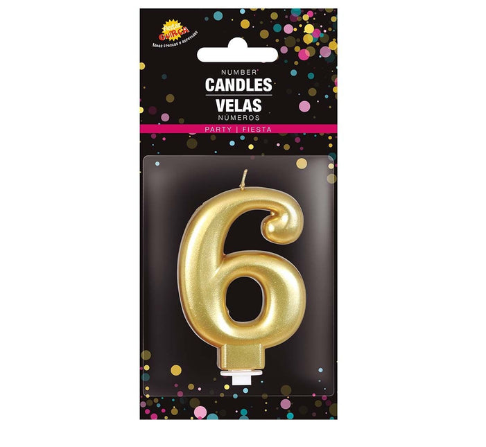 Gouden Kaars 6 Jaar Metallic 8cm