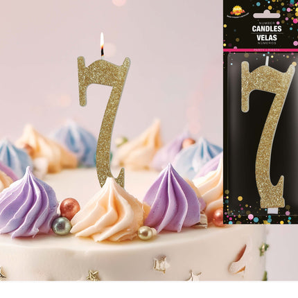 Gouden Kaars 7 Jaar Glitter 12,5cm