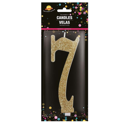 Gouden Kaars 7 Jaar Glitter 12,5cm