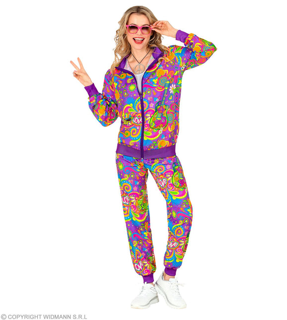 Trainingspak Hippie Neon Flower Power Kostuum