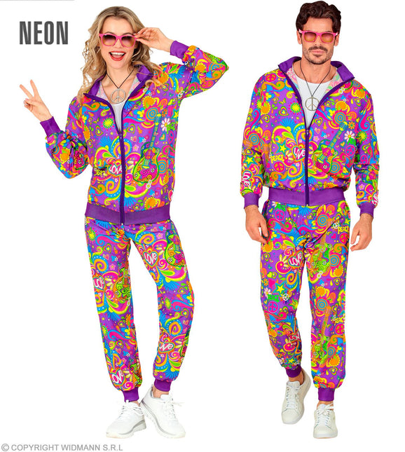 Trainingspak Hippie Neon Flower Power Kostuum