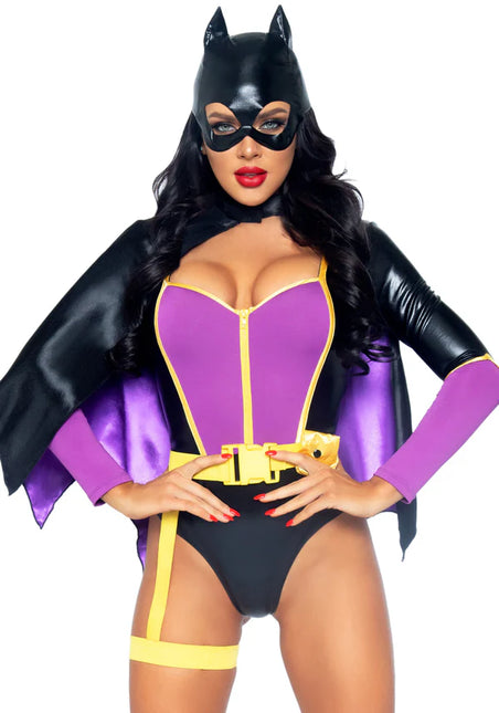 Batgirl Kostuum Zwart Paars Dames Bodysuit Leg Avenue