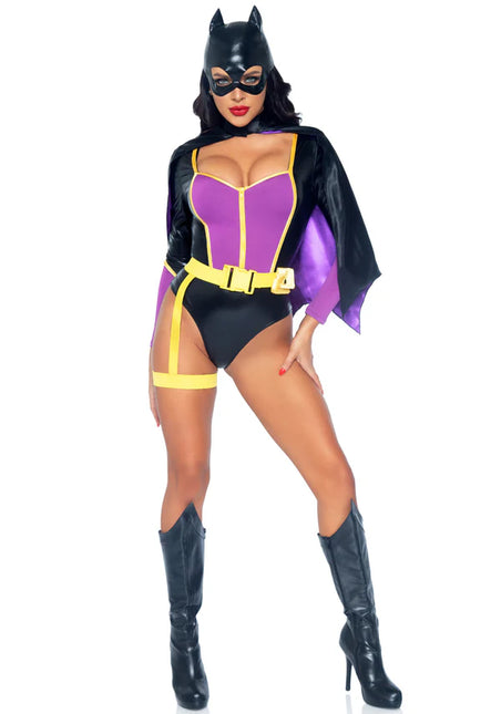 Batgirl Kostuum Zwart Paars Dames Bodysuit Leg Avenue