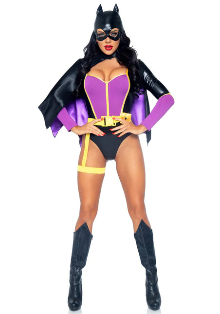 Batgirl Kostuum Zwart Paars Dames Bodysuit Leg Avenue