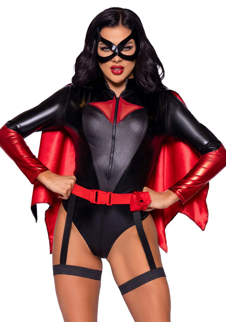 Batgirl Kostuum Zwart Rood Dames Bodysuit Leg Avenue