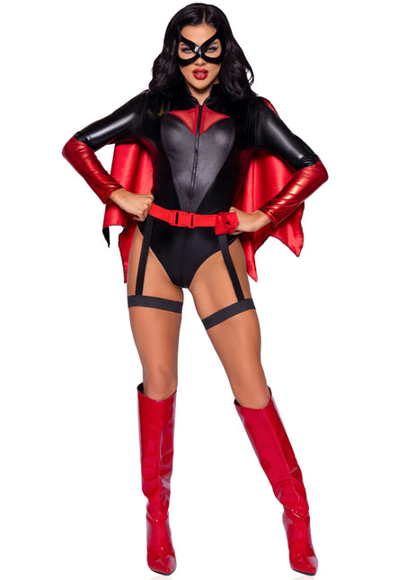 Batgirl Kostuum Zwart Rood Dames Bodysuit Leg Avenue