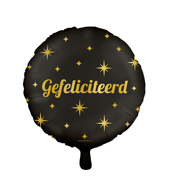 Helium Ballon Gefeliciteerd Zwart Gouden Sterren 46cm Leeg