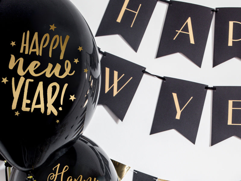 Happy New Year Ballonnen Zwart 30cm 6st