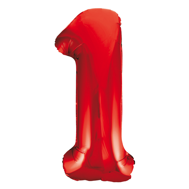 Folie Ballon Cijfer 1 Rood XL 86cm leeg