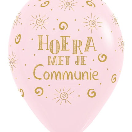 Ballonnen Hoera Met Je Communie Pastel Matte Pink 30cm 25st