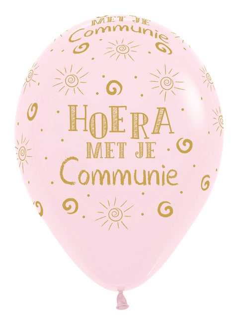 Ballonnen Hoera Met Je Communie Pastel Matte Pink 30cm 25st