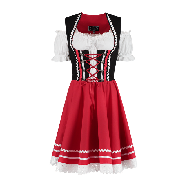 Dirndl 2-dlg., zwart/rood, Carmenblouse