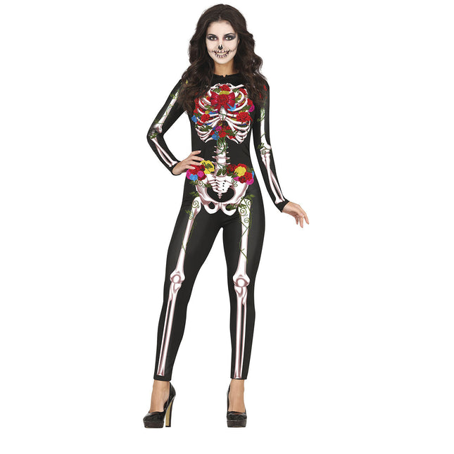 Skelet Halloween Kostuum Dames Bloemen