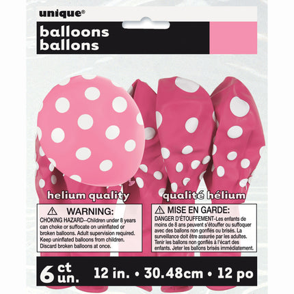 Roze Ballonnen Witte Stippen 30cm 6st