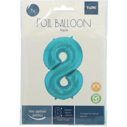 Folie Ballon Cijfer 8 Pastel Mintgroen XL 86cm leeg