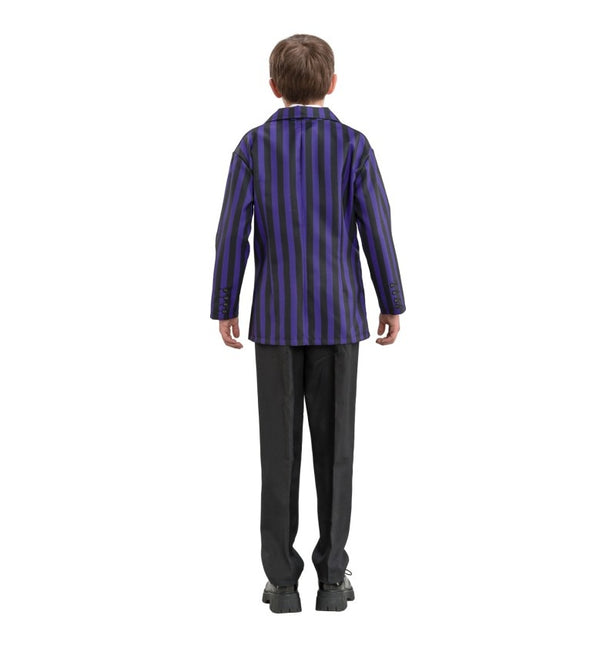 Kostuum Wednesday School Uniform Zwart/Paars Jongen