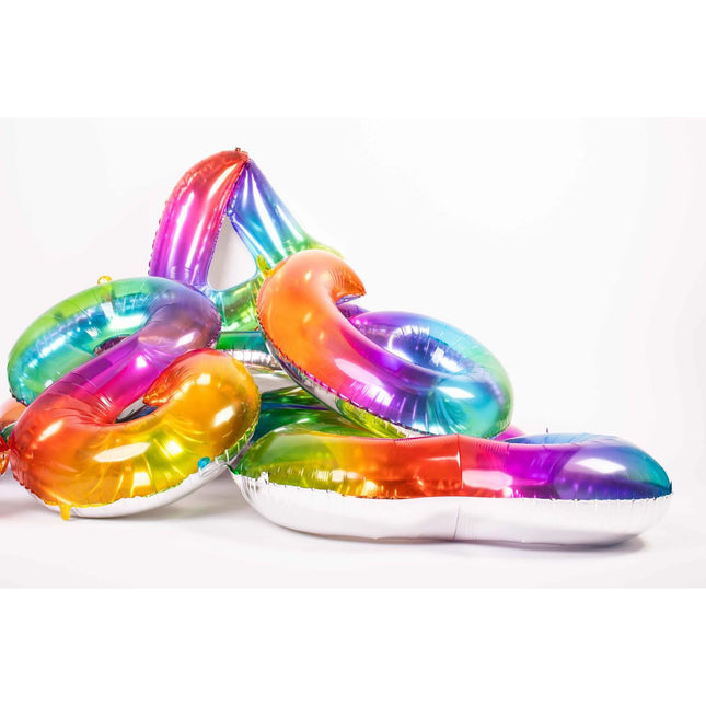 Folie Ballon Cijfer 4 Regenboog XL 81cm leeg