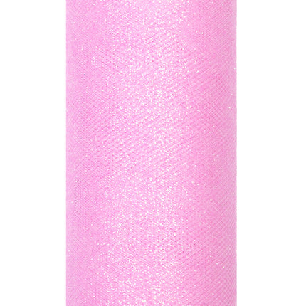 Lichtroze Tule Rol Glitter 15cm 9m